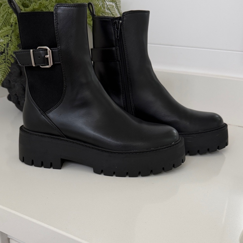 Mango Black Chunky Combat Boots